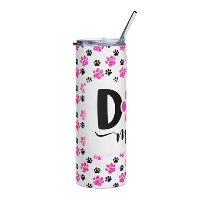 Dog Mom Stainless Steel Tumbler 20oz — Pink Paw Print Travel Cup