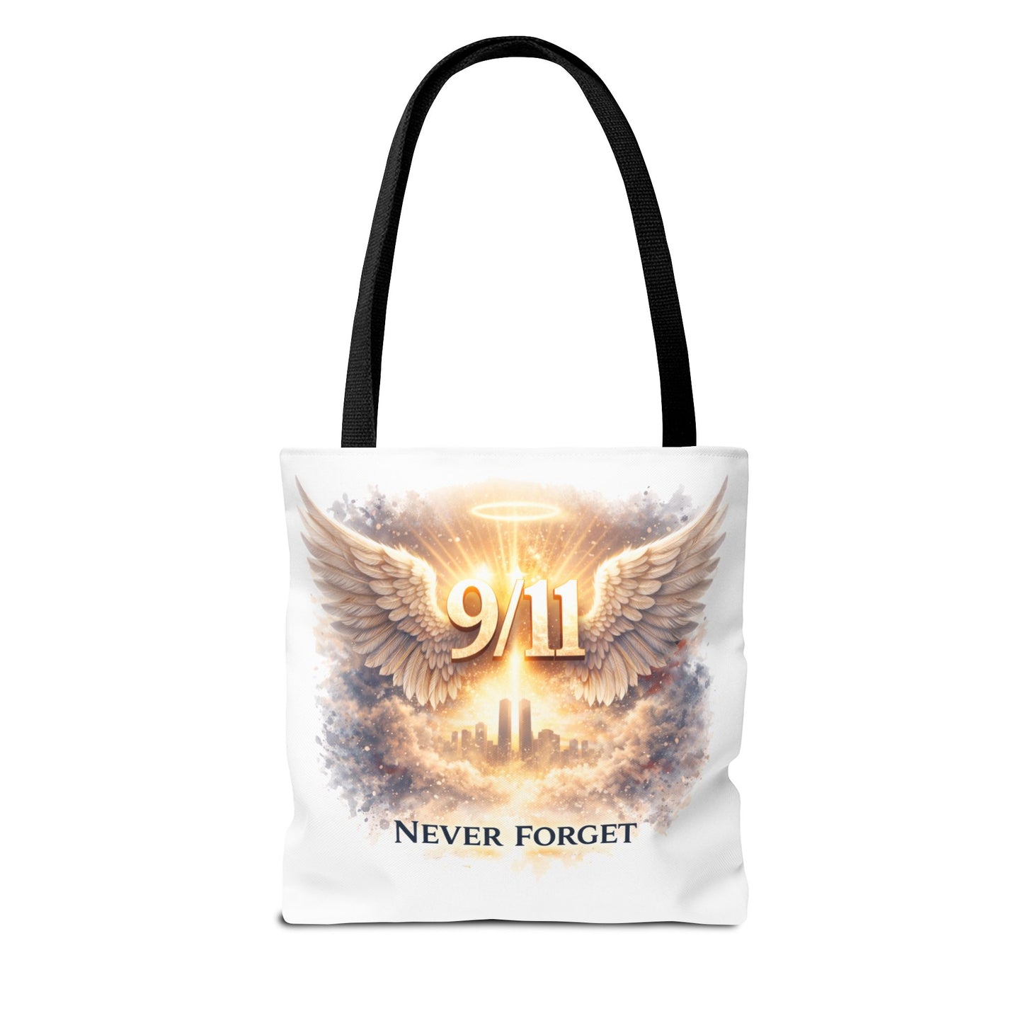 9/11 Memorial Tote Bag – 'Never Forget' Angel Wings Tribute