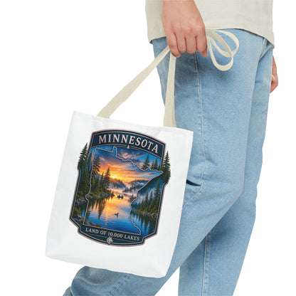 Minnesota Scenic Tote Bag — 'Land of 10,000 Lakes' Sunset Lake Design
