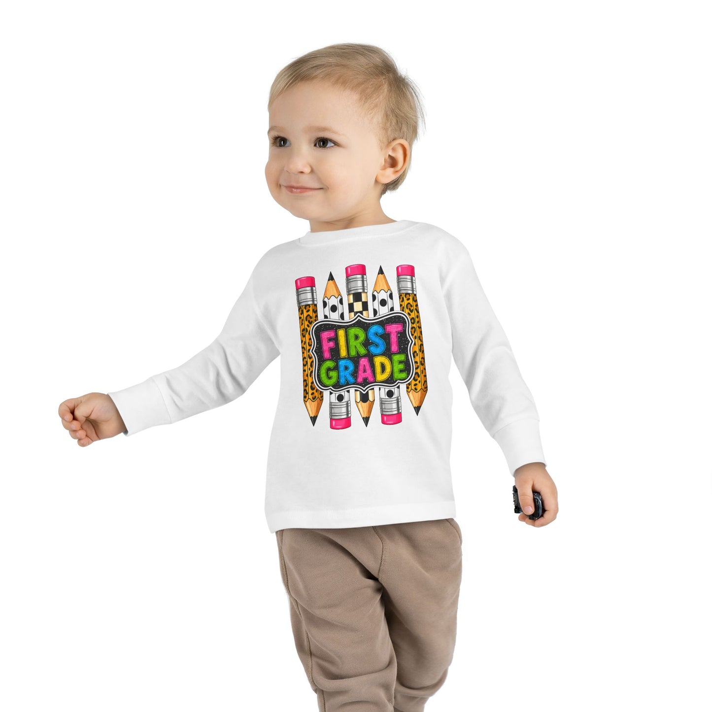 First Grade Toddler Long Sleeve Tee - Colorful Pencils Back-to-School Shirt