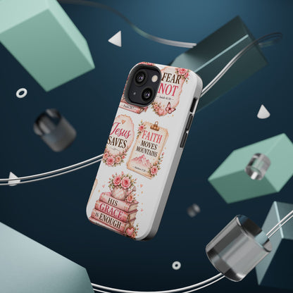 Christian Phone Case - "Fear Not, Faith Moves Mountains, Jesus Saves" Floral Magnetic Impact-Resistant Case