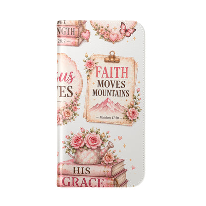 Christian Floral Phone Flip Case — "Jesus Saves" & Inspirational Scripture Wallet Cover