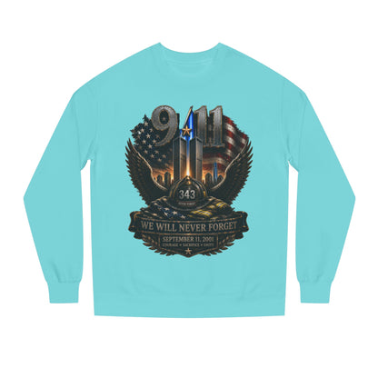 9/11 We Will Never Forget Crewneck Sweatshirt – Memorial Tribute
