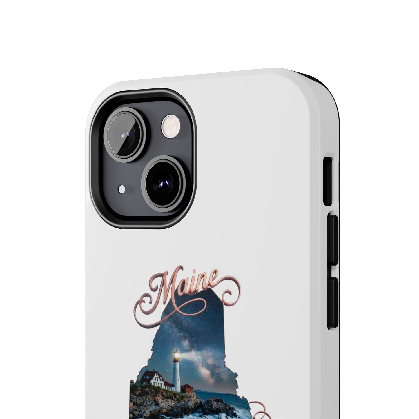 Maine Lighthouse Tough Phone Case — "Can't Get There From Here" State Silhouette