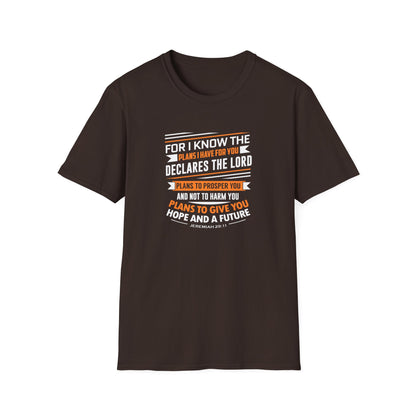 For I Know the Plans I Nave for You Declares the Lord Plans to Prosper You and Not to Harm You Plans to Give You Hope and a Future T-Shirt