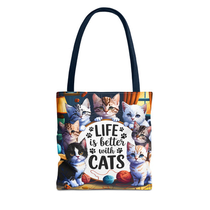 Life Is Better With Cats Tote Bag — Cute Kitten All-Over Print Shopper