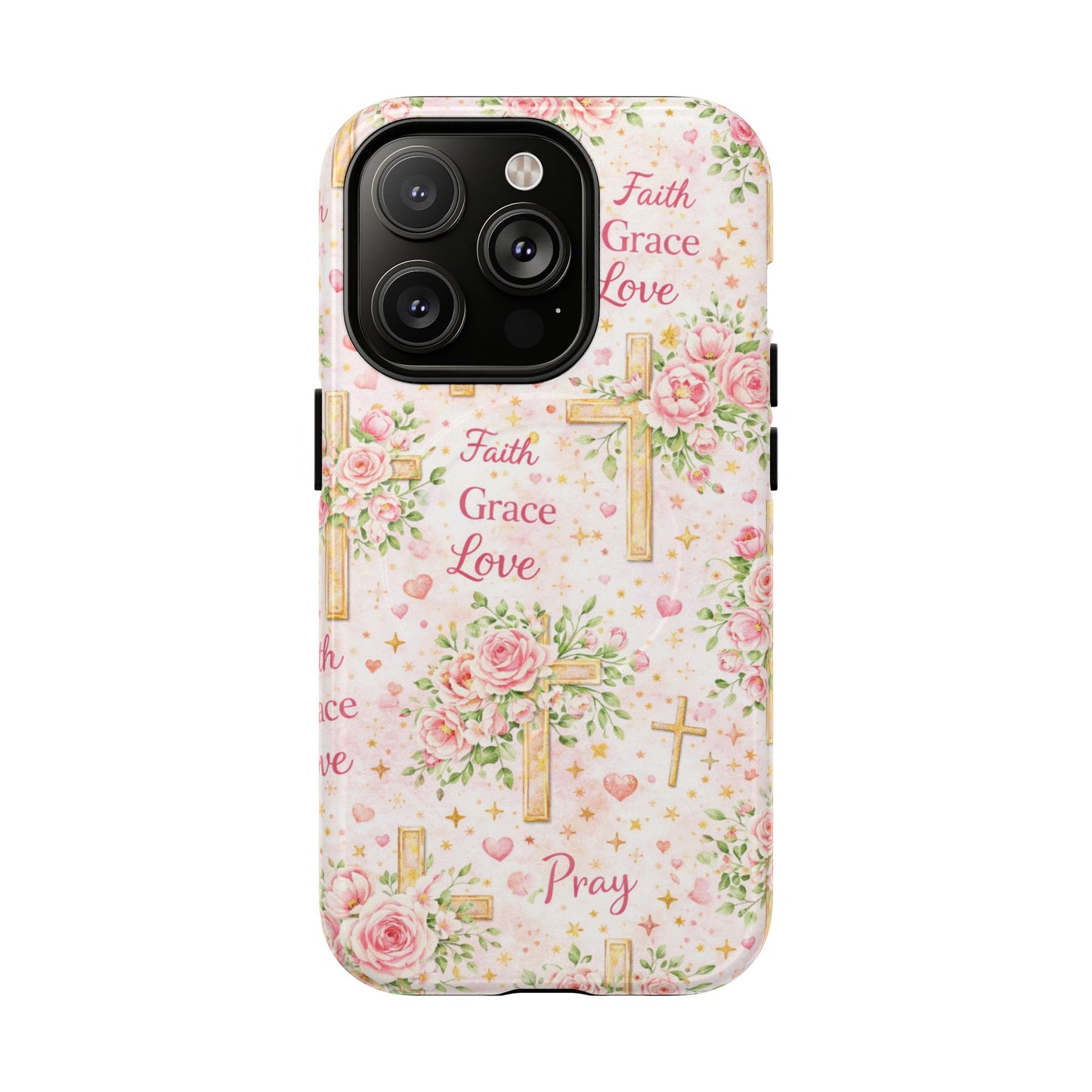 Faith Grace Love Tough Magnetic Phone Case — Floral Cross Protective Cover