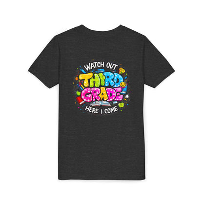 Third Grade Kids T‑Shirt — "Watch Out Third Grade Here I Come" Back-to-School Tee