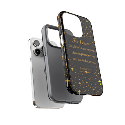 Phone Case — "For I Know" Jeremiah 29:11 Gold Cross Christian Tough Case