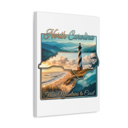North Carolina Canvas Wall Art — "From Mountains to Coast" Lighthouse State Map