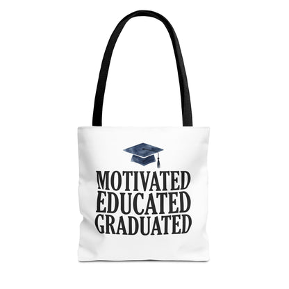 Motivated Educated Graduated Tote Bag – Graduation Cap Student Gift