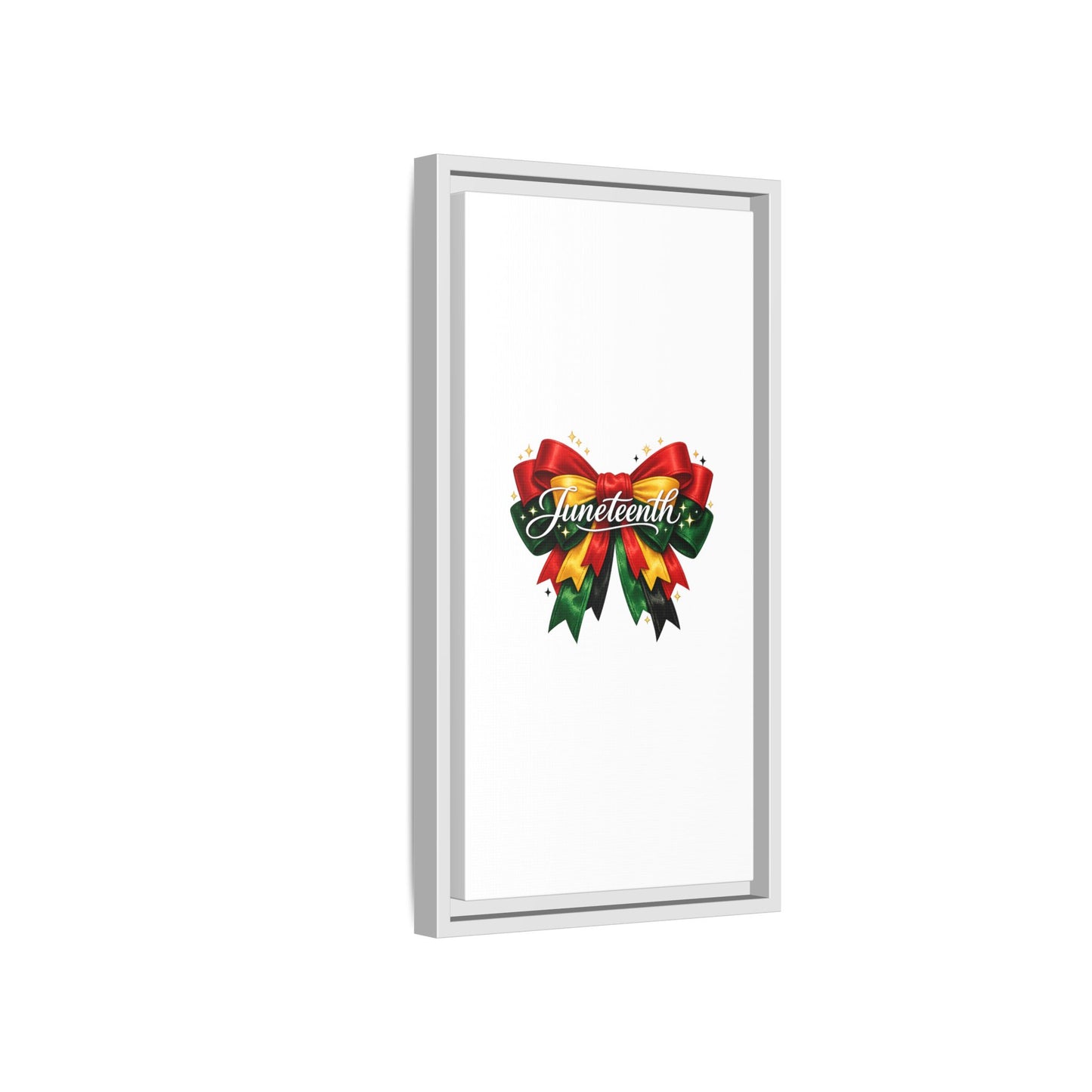 Juneteenth Framed Canvas Print – Festive Red, Green & Gold Ribbon Wall Art