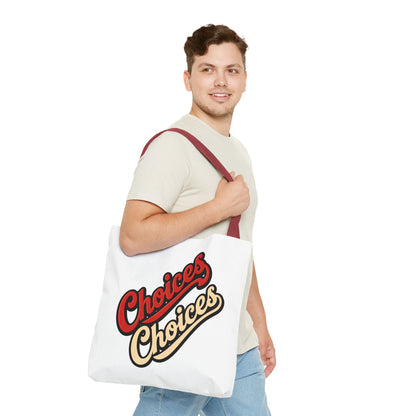 Choices Retro Script Tote Bag — Vintage Two-Tone Typography Canvas Tote