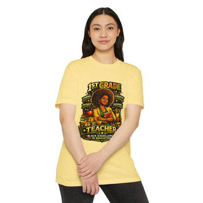 1st Grade Teacher T-Shirt — Black Excellence in Education Tee