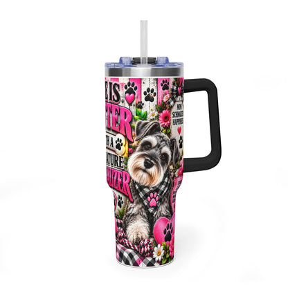 40oz Vacuum Tumbler — "Life Is Better With a Miniature Schnauzer" Floral Paw Print Design