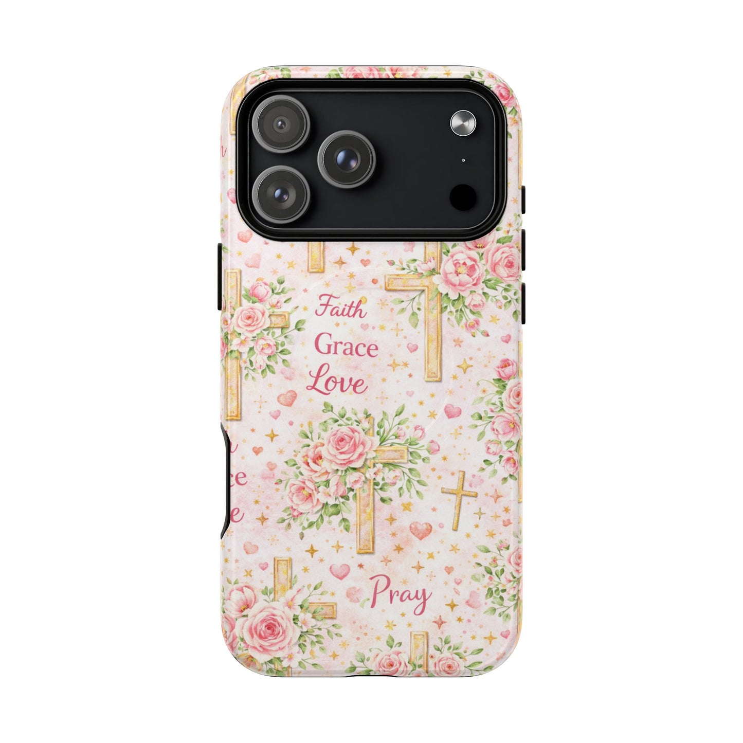 Faith Grace Love Tough Magnetic Phone Case — Floral Cross Protective Cover