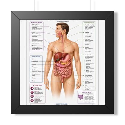 Framed Digestive System Poster — Anatomical Chart for Home, Classroom & Medical Offices
