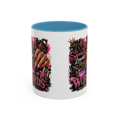 Accent Coffee Mug - "Nails Speak Louder Than Words" Pink Nail Tech Coffee Mug