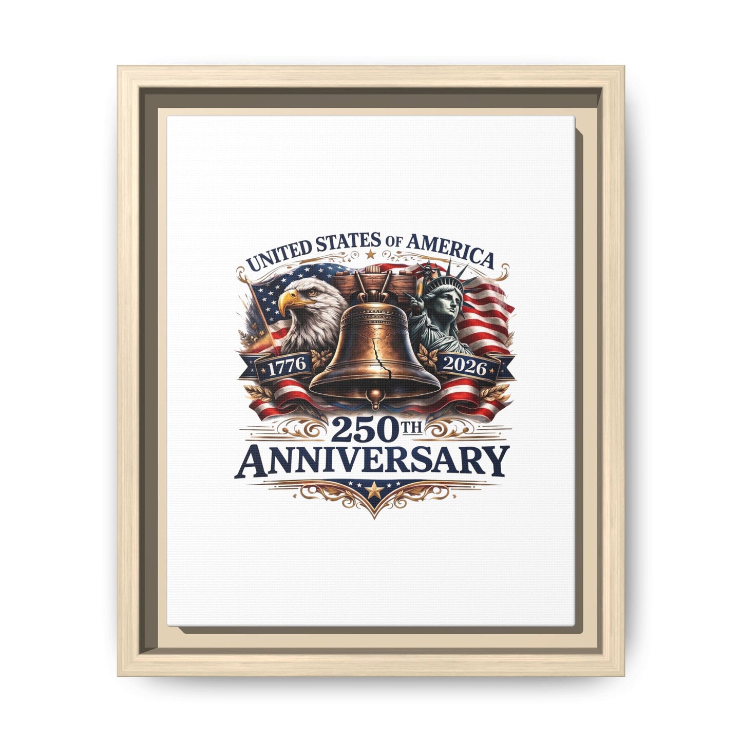 250th Anniversary Framed Canvas - United States of America Patriotic Liberty Bell Print