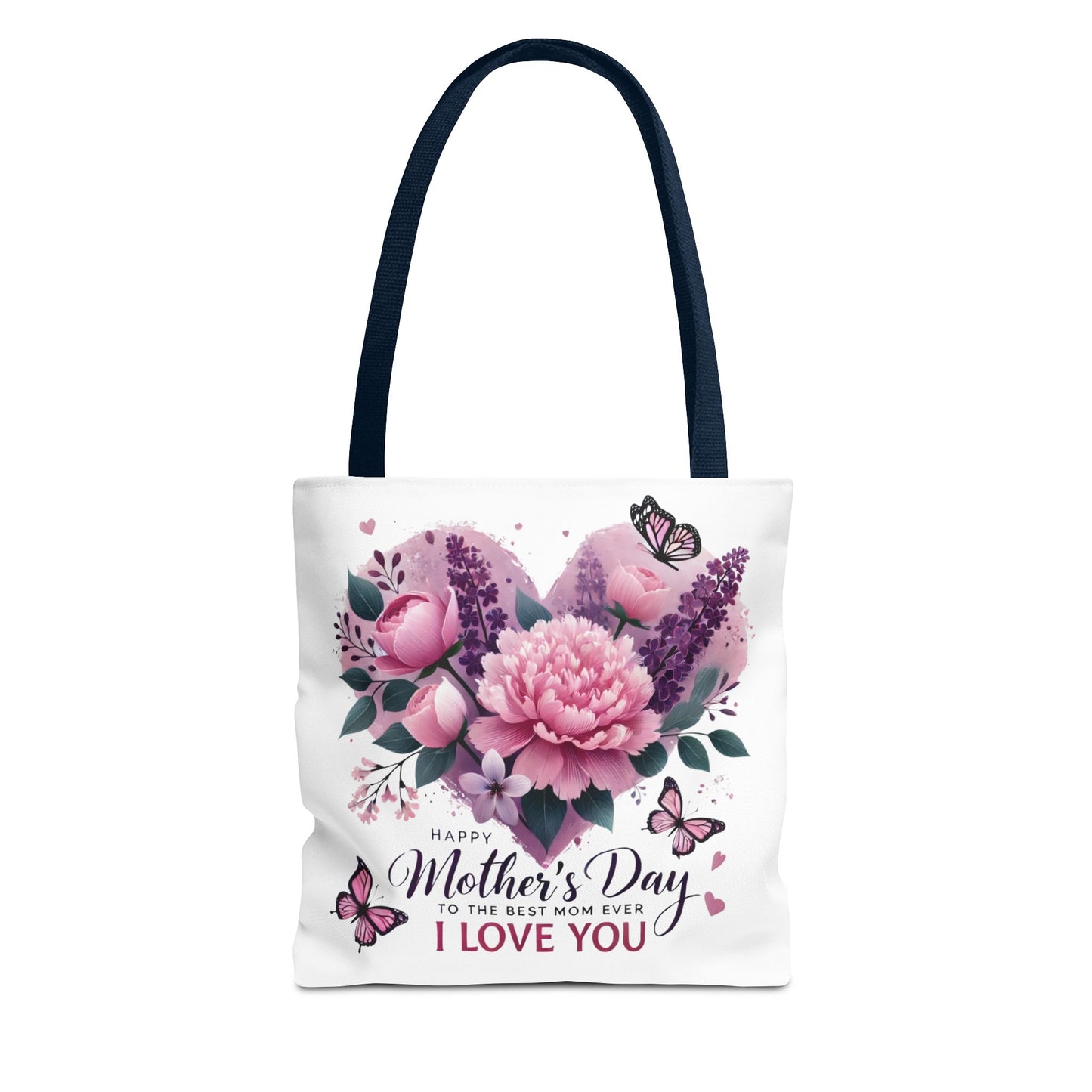Mother's Day Floral Tote Bag - "Happy Mother's Day I Love You" Heart Bouquet