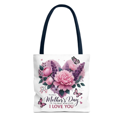 Mother's Day Floral Tote Bag - "Happy Mother's Day I Love You" Heart Bouquet