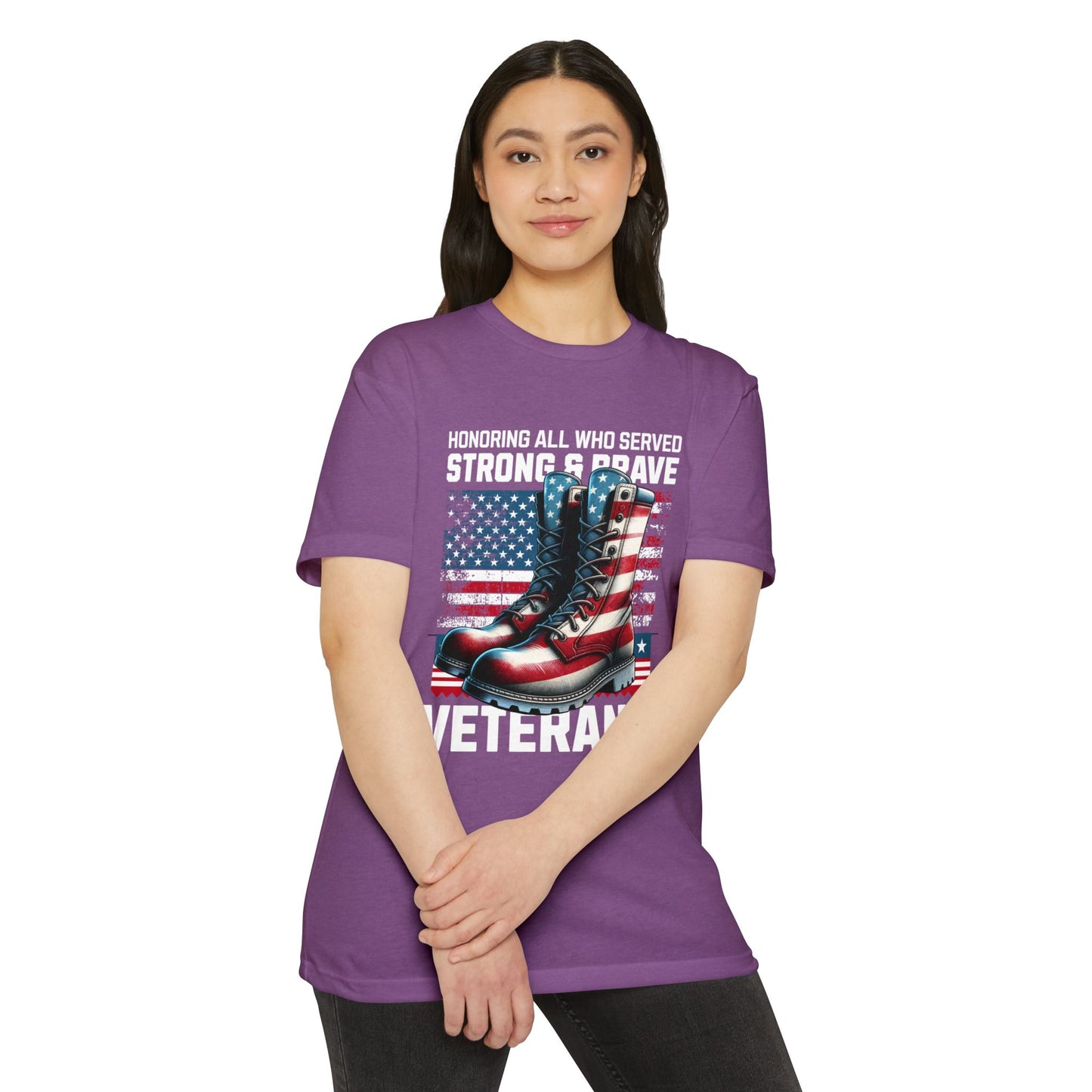 Veterans Tribute T-Shirt — "Honoring All Who Served" American Flag Boots