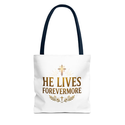 He Lives Forevermore Tote Bag – Christian Faith Cross Easter Canvas Tote