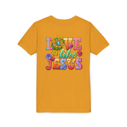 Youth Tee — "Love Like Jesus" Colorful Faith Graphic