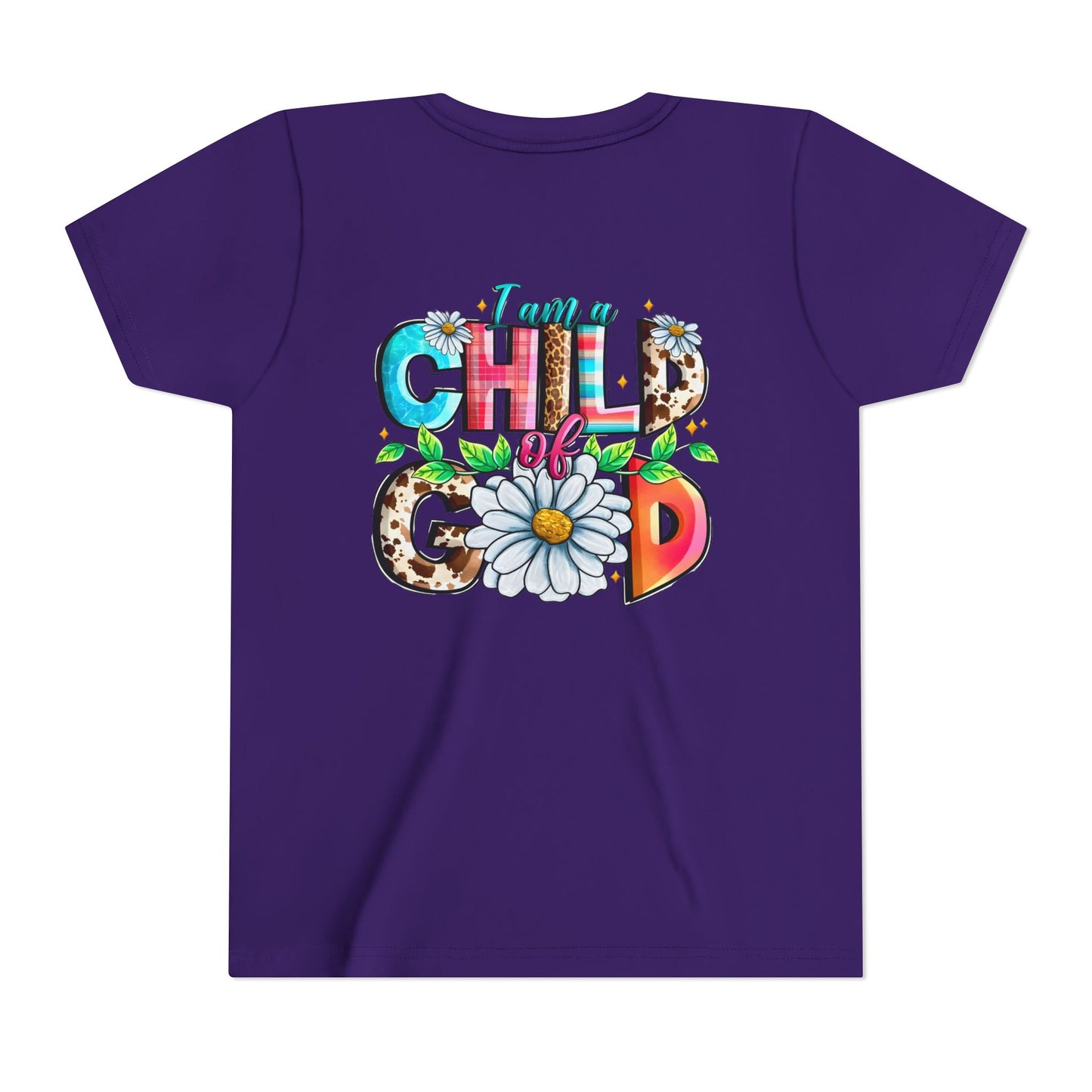 Youth Tee — "I Am a Child of God" Floral Christian Graphic