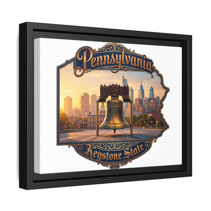 Pennsylvania Keystone State Framed Canvas Wall Art — Liberty Bell & Philadelphia Skyline