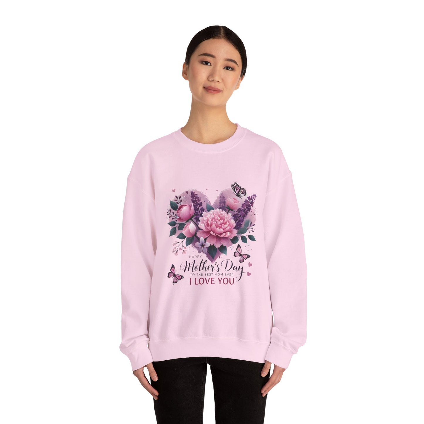 Mother's Day Floral Crewneck Sweatshirt — “Mother's Day I Love You” Heart Design