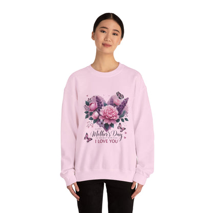 Mother's Day Floral Crewneck Sweatshirt — “Mother's Day I Love You” Heart Design