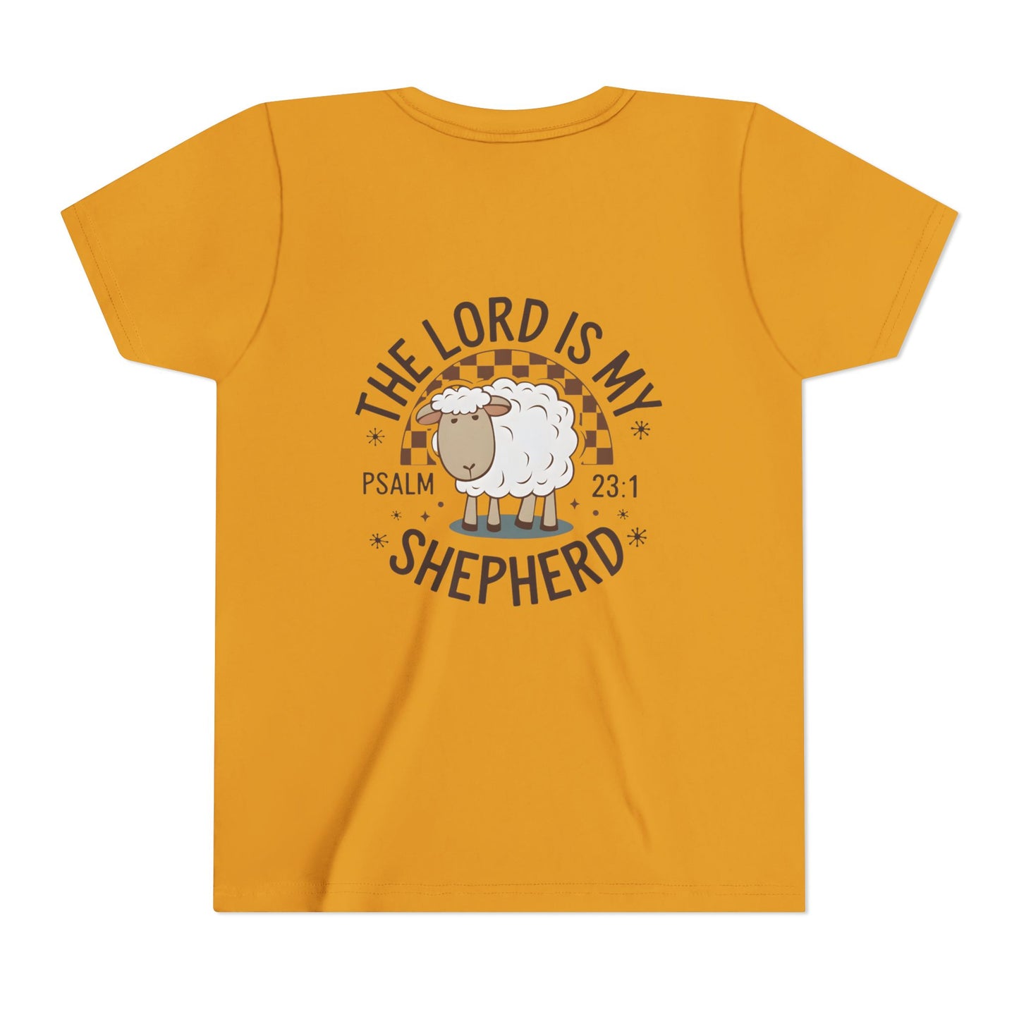 Youth Tee — "The Lord Is My Shepherd" Psalm 23:1 Christian Kids T‑Shirt (Sheep Design)