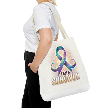 Survivor Ribbon Tote Bag - "I Am a Survivor" Awareness Reusable Shopper