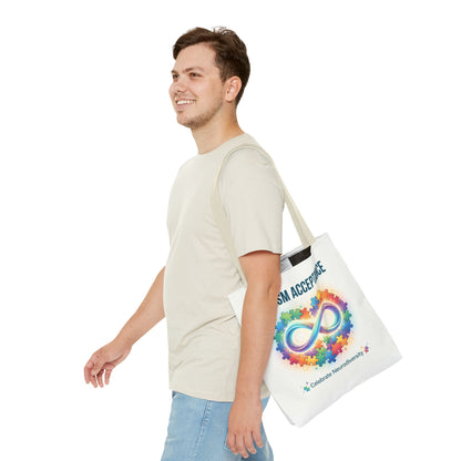 Autism Acceptance Tote Bag — Rainbow Neurodiversity Infinity Puzzle Design