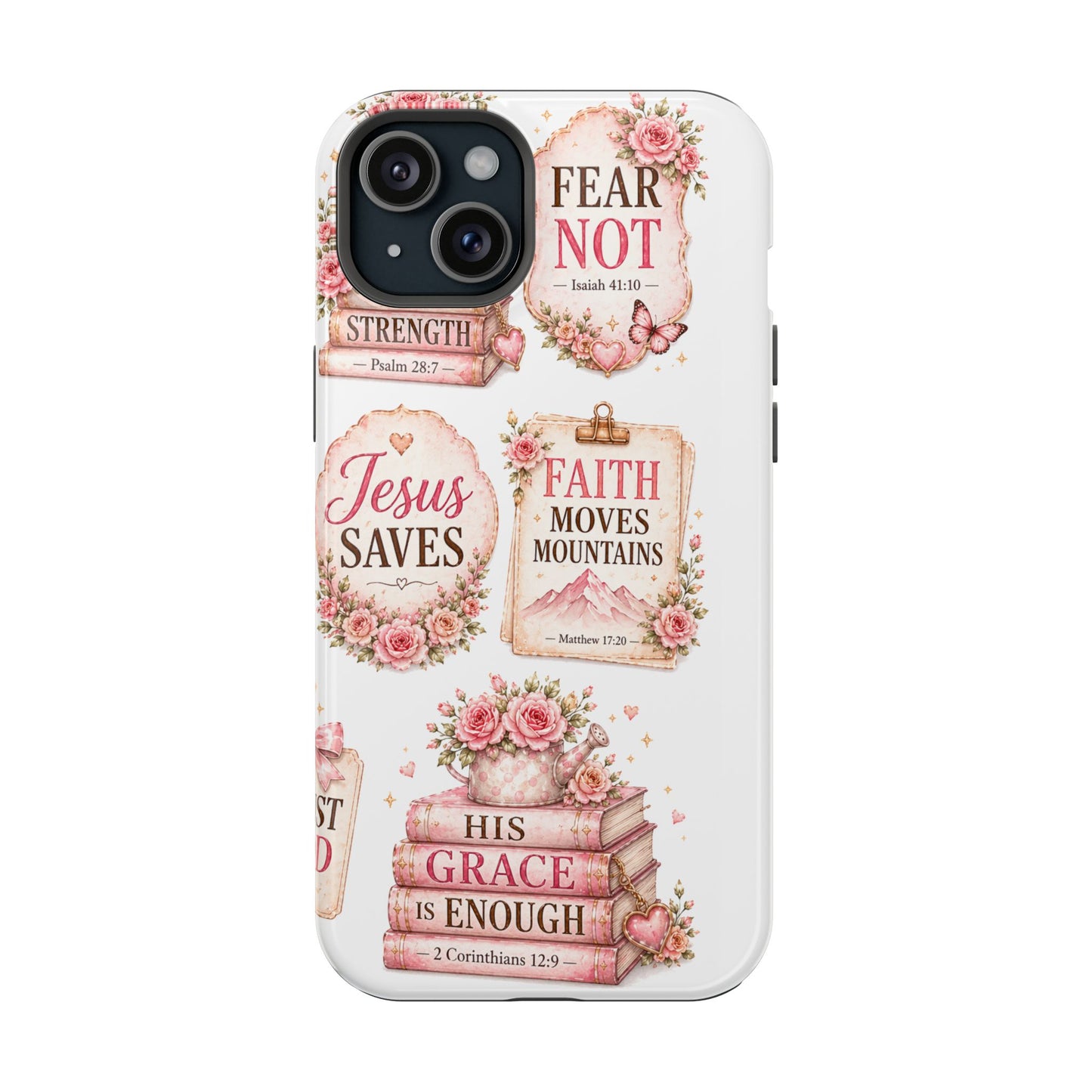 Christian Phone Case - "Fear Not, Faith Moves Mountains, Jesus Saves" Floral Magnetic Impact-Resistant Case