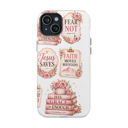 Christian Phone Case - "Fear Not, Faith Moves Mountains, Jesus Saves" Floral Magnetic Impact-Resistant Case