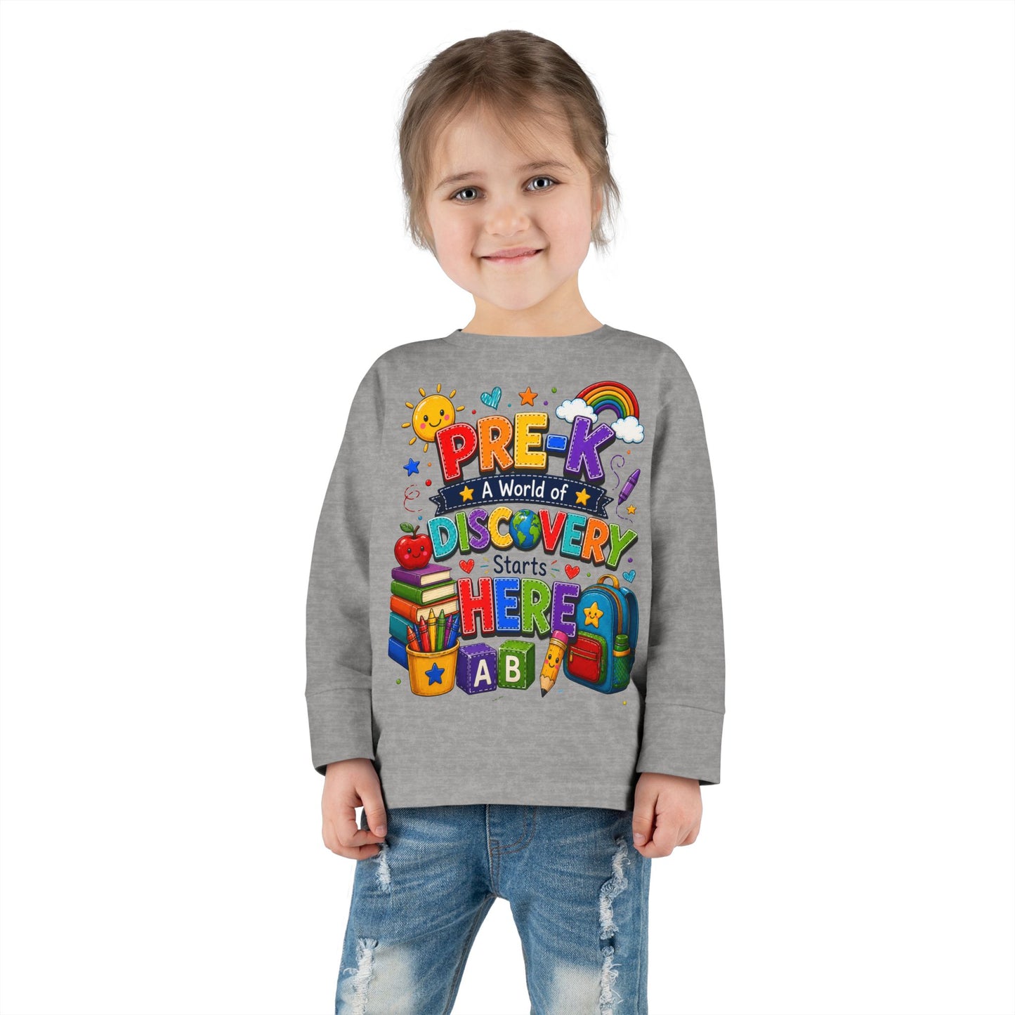 Pre-K Discovery Toddler Long Sleeve Tee – “A World of Discovery Starts Here”