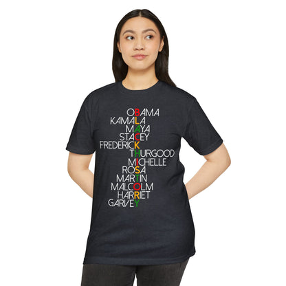 Black History Leaders Vertical Names T-Shirt — Obama, Kamala, Rosa, Malcolm & More