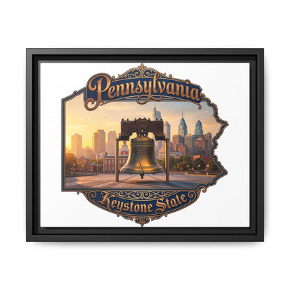 Pennsylvania Keystone State Framed Canvas Wall Art — Liberty Bell & Philadelphia Skyline