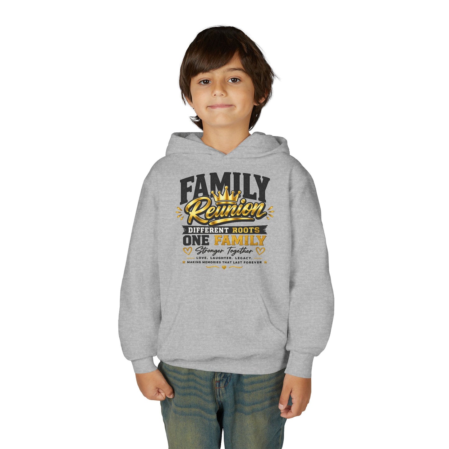 Family Reunion Hoodie — "Different Roots One Family" Youth Pullover