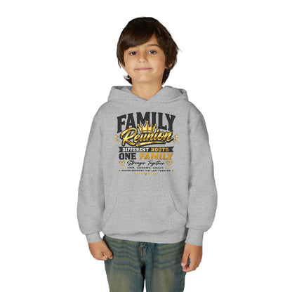 Family Reunion Hoodie — "Different Roots One Family" Youth Pullover