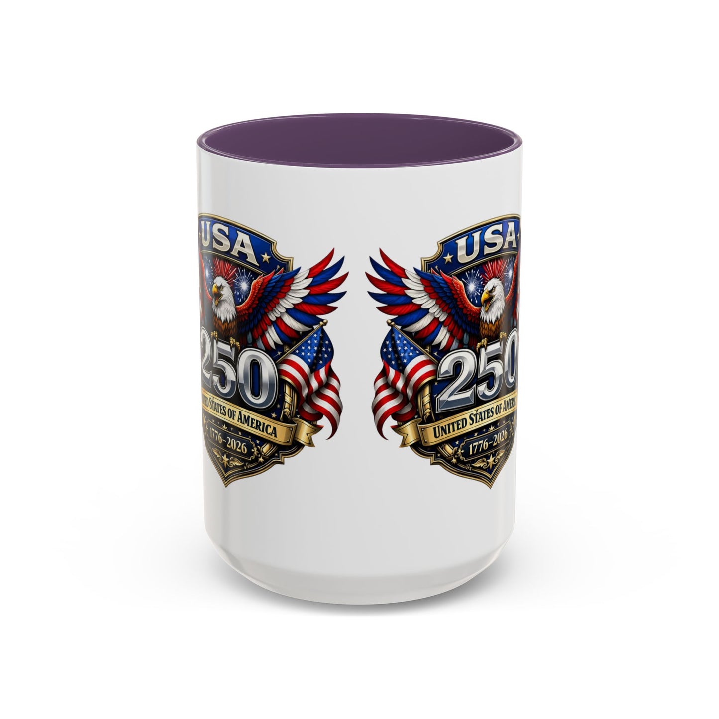 USA 250th Anniversary Accent Coffee Mug – Patriotic Eagle & Flag 1776–2026