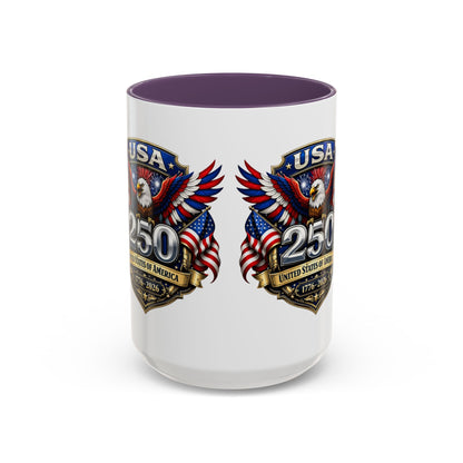 USA 250th Anniversary Accent Coffee Mug – Patriotic Eagle & Flag 1776–2026