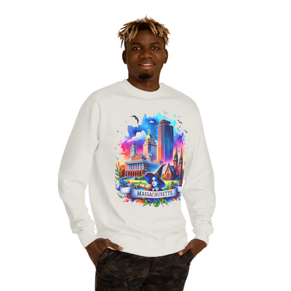 Massachusetts Skyline Crewneck Sweatshirt — Colorful Boston Landmark Graphic