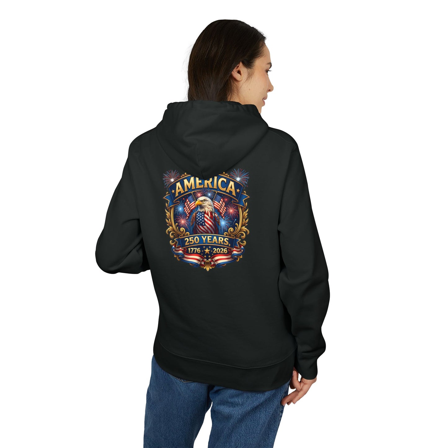 America 250 Years Hoodie — Patriotic Eagle Fireworks 1776–2026 Sweatshirt
