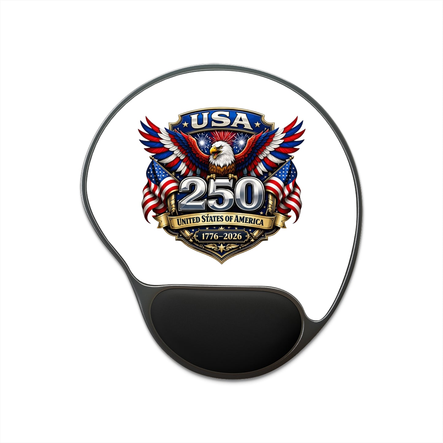 USA 250 Commemorative Mouse Pad with Wrist Rest — Patriotic Eagle 1776–2026