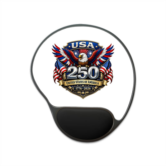 USA 250 Commemorative Mouse Pad with Wrist Rest — Patriotic Eagle 1776–2026