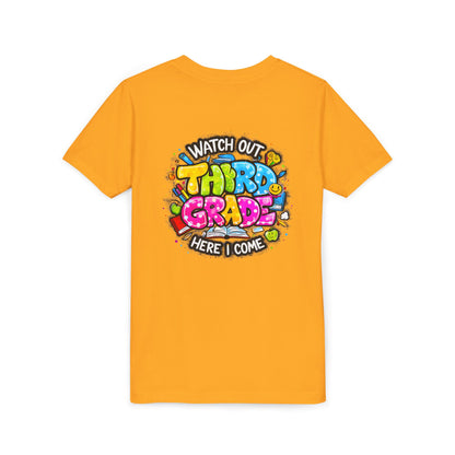Third Grade Kids T‑Shirt — "Watch Out Third Grade Here I Come" Back-to-School Tee