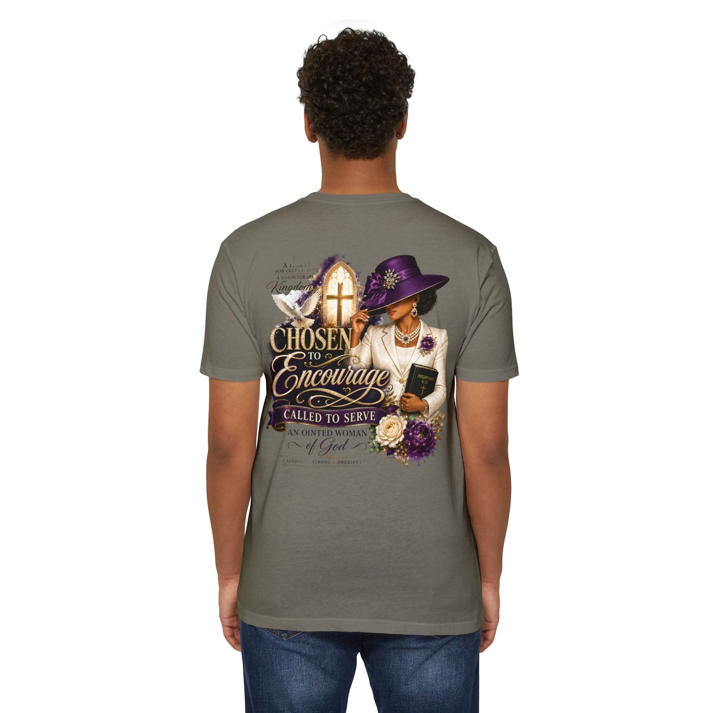 Chosen to Encourage Christian T-Shirt — 'Called to Serve' Purple Church Hat Design